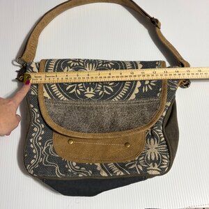 Myra Bag Canvas Messenger Crossbody Bag Leather Hair on Hide Boho Western Chic
